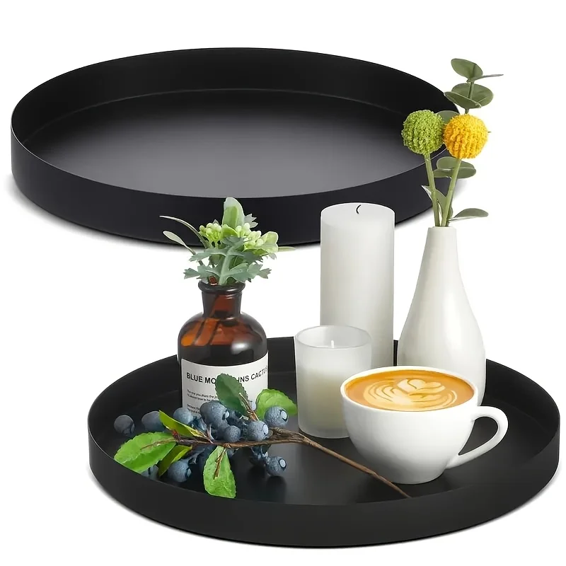 Silk Candle - Bandeja circular ABS negra moderna con
